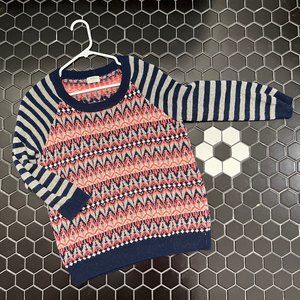 Madewell Wallace Fair Isle Blue/Orange 3/4 Sleeve Sweater